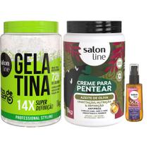 Kit Salon Line Gelatina 1kg + Creme De Pentear Azeite De Oliva 1kg + Óleo Capilar Super Óleos 42ml