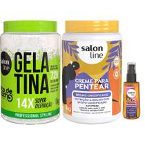 Kit Salon Line Gelatina 1kg + Creme De Pentear Brilho Umidificado 1kg + Óleo Capilar Super Óleos 42ml