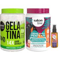 Kit Salon Line Gelatina 1kg + Creme De Pentear Definição Antifrizz 1Kg + Óleo Capilar Super Óleos 42ml