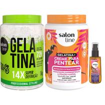 Kit Salon Line Gelatina 1kg + Creme De Pentear Definição Extraordinária 1Kg + Óleo Capilar Super Óleos 42ml