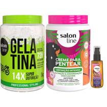 Kit Salon Line Gelatina 1kg + Creme De Pentear Definição Intensa 1Kg + Óleo Capilar Super Óleos 42ml