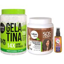 Kit Salon Line Gelatina 1kg + Creme De Pentear Hidratação Absoluta 1kg + Óleo Capilar Super Óleos 42ml