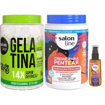 Kit Salon Line Gelatina 1kg + Creme De Pentear Hidratação Profunda 1kg + Óleo Capilar Super Óleos 42ml