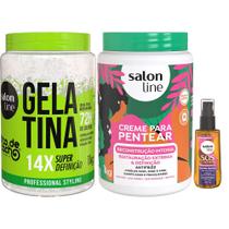 Kit Salon Line Gelatina 1kg + Creme De Pentear Reconstrução Intensa 1kg + Óleo Capilar Super Óleos 42ml