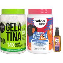 Kit Salon Line Gelatina 1kg + Creme De Pentear Tratamento Prolongado 1Kg + Óleo Capilar Super Óleos 42ml