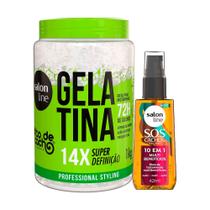 Kit Salon Line Gelatina Super Definição 1Kg + Óleo Capilar SOS 10 EM 1 Multibenefícios 42ml