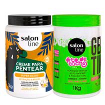 Kit Salon Line Gelatina To De Cacho E Creme Para Pentear Salon Line Super Óleos 1kg