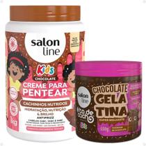 Kit Salon Line Kids: 1 Creme para Pentear e 1 Gelatina Super Brilhante Chocolate