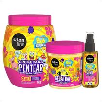 Kit Salon Line Kids Bob Esponja Sos Cachos: Creme Para Pentear 1kg, Gelatina Capilar 400g e Óleo Capilar 42ml