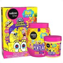 Kit Salon Line Kids Bob Esponja Sos Cachos: Shampoo, Creme Multifuncional, Creme Para Pentear 1kg e Gelatina Capilar 400g