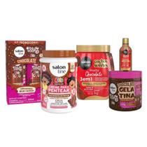 Kit Salon Line Kids Chocolate Shampoo e Condicionador + Creme Pentear + Gelatina + Óleo + Tratamento