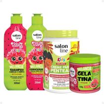 Kit Salon Line Kids: Shampoo e Condicionador + Creme para Pentear 1kg e Gelatina Melancia