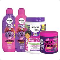 Kit Salon Line Kids: Shampoo e Condicionador + Creme para Pentear 1kg e Gelatina Modeladora Uva