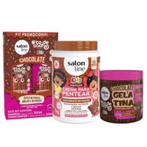Kit Salon Line Kids Shampoo e Condicionador + Creme Pentear e Gelatina Hidratante Chocolate
