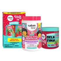 Kit Salon Line Kids Shampoo e Condicionador + Creme Pentear e Gelatina Hidratante Morango