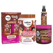 Kit Salon Line Kids Shampoo e Condicionador, Creme Pentear, Óleo Perfumado e Gelatina Chocolate