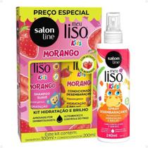 Kit Salon Line Meu Liso Kids: Shampoo 300ml e Condicionador 200ml Morango + Spray Desembaraçante 250ml