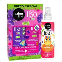 Kit Salon Line Meu Liso Kids: Shampoo 300ml e Condicionador 200ml Uva + Spray Desembaraçante 250ml Kit Salon Line Meu Liso Kids: Shampoo 300ml e Condicionador 200ml Uva + Spray Desembaraçante 250ml