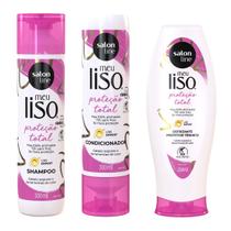 Kit Salon Line Meu liso proteção total c/ 3 itens shampoo/ condicionador/ defrizante