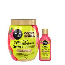 Kit Salon Line Multy Extraordinário Creme de Tratamento Morango 3 em 1 1kg e óleo de tratamento Morango 50ml