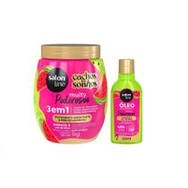 Kit Salon Line Multy Poderosos Creme de Tratamento 3 em 1 + Óleo Reparador Melancia