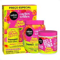 Kit Salon Line Pink Lemonade Cachos Dos Sonhos: Shampoo, Creme Multy, Creme Capilar 1kg e Gelatina Capilar 550g