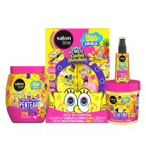 Kit Salon Line S.O.S Cachos Kids Bob Esponja Sh+Multyfuncional 300ml+Cr.Pentear 1kg+Gelatina 400g+Óleo 42ml