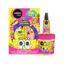 Kit Salon Line S.O.S Cachos Kids Bob Esponja Sh+Multyfuncional 300ml+Gelatina 400g+Óleo 42ml