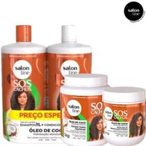 Kit Salon Line SOS Cachos COCO Shampoo + Condicionador + Creme para Pentear + Máscara (4 PEÇAS)