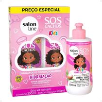 Kit Salon Line SOS Cachos Kids: Shampoo 300ml e Condicionador 200ml + Creme Para Pentear Hidratação 300ml