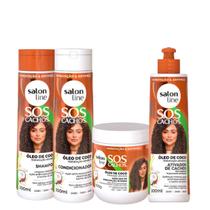Kit Salon Line SOS Cachos Óleo de Coco Sh+ Cond+ Masc 500g+ Ativ 300ml