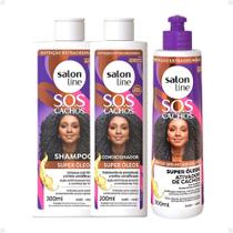 Kit Salon Line SOS Cachos Super Óleos: Shampoo 300ml e Condicionador 200ml + Ativador de Cachos 300ml