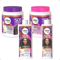 Kit Salon Line SOS Cachos Super Óleos: Shampoo 300ml e Condicionador 200ml + Cremáscara 2 em 1 1kg e Ativador de Cachos 1kg