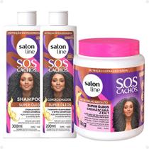 Kit Salon Line SOS Cachos Super Óleos: Shampoo 300ml e Condicionador 200ml + Cremáscara 2 em 1 1kg
