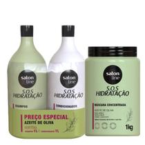 Kit Salon Line SOS Hidratação Azeite de Oliva Shampoo e Condicionador e Mascara Litrão