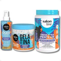 Kit Salon Line todecacho Definição Natural: Gelatina 550g, Óleo Sérum Multy 200ml e Creme para Pentear 1kg