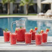 Kit Samantha Jarra 1l E 6 Copos 250ml Vidro Com Tampa