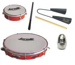 Kit samba pagode pandeiro tp309 + ganza + tamborim + agogo - Torelli