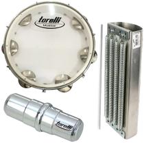 Kit Samba Pandeiro Branco Ganza E Reco Reco Percussão