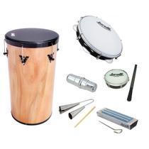 Kit samba tantan + pandeiro + reco + agogo + tamborim + ganza