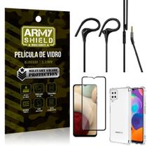 Kit Samsung A12 Fone Sport HS92 + Capinha + Película 3D - Armyshield