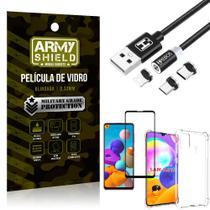 Kit Samsung A21S Cabo Magnético 2 Metros + Capinha + Película 3D - Armyshield