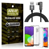 Kit Samsung A22 4G Cabo em L Tipo C HS180 + Capinha + Película 3D - Armyshield