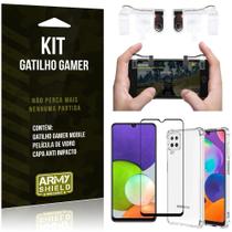 Kit Samsung A22 4G Gatilho Gamer + Capa Anti Impacto + Película Vidro 3D - Armyshield