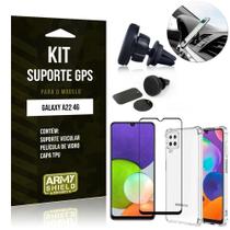 Kit Samsung A22 4G Suporte Veicular Magnético + Capa Anti Impacto + Película Vidro 3D - Armyshield