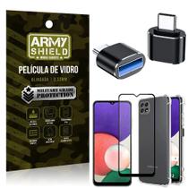 Kit Samsung A22 5G Adaptador OTG Tipo C para USB + Capa Anti Impacto + Película 3D - Armyshield