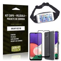 Kit Samsung A22 5G Pochete+Capa Anti Shock+Película Vidro 3D