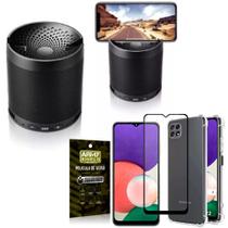 Kit Samsung A22 5G Som Bluetooth Potente Q3 + Capinha + Película 3D - Armyshield