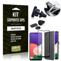 Kit Samsung A22 5G Suporte Veicular Magnético + Capa Anti Impacto + Película Vidro 3D - Armyshield