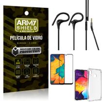 Kit Samsung A30 Fone Sport HS92 + Capinha + Película 3D - Armyshield